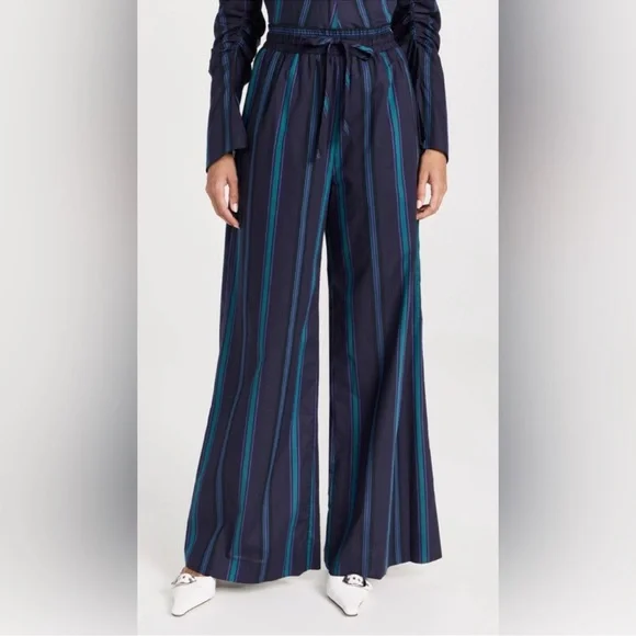 Prabal Gurung Navy and Teal Striped Trousers, Size 0, EUC - Picture 2 of 7